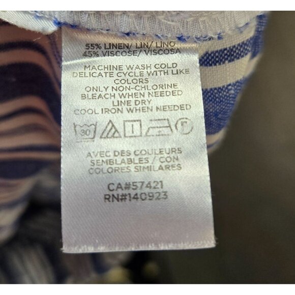 Linen Blend Pull On Striped Beachy Coastal Grandma Lounge Vacation Summer White - Picture 7 of 10